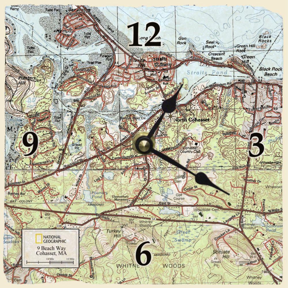 1000x1000 National Geographic Personalized 'my Town'' Map Clock Shop