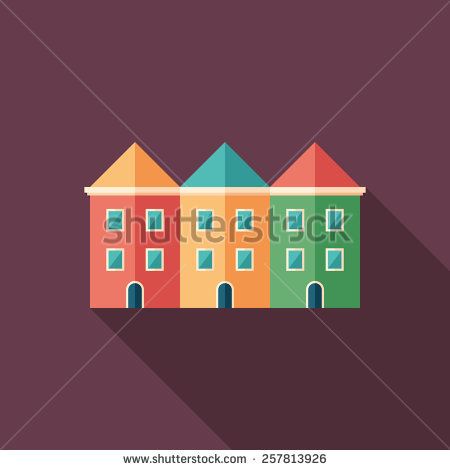 450x470 Colorful Townhouses Flat Square Icon With Long Shadows