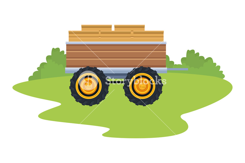 1000x667 Wooden Tractor Trailer With Boxes Icon Cartoon Isolated Rural