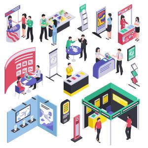 300x300 Trade Show Booth Flat Round Icon Vector Handandbeak