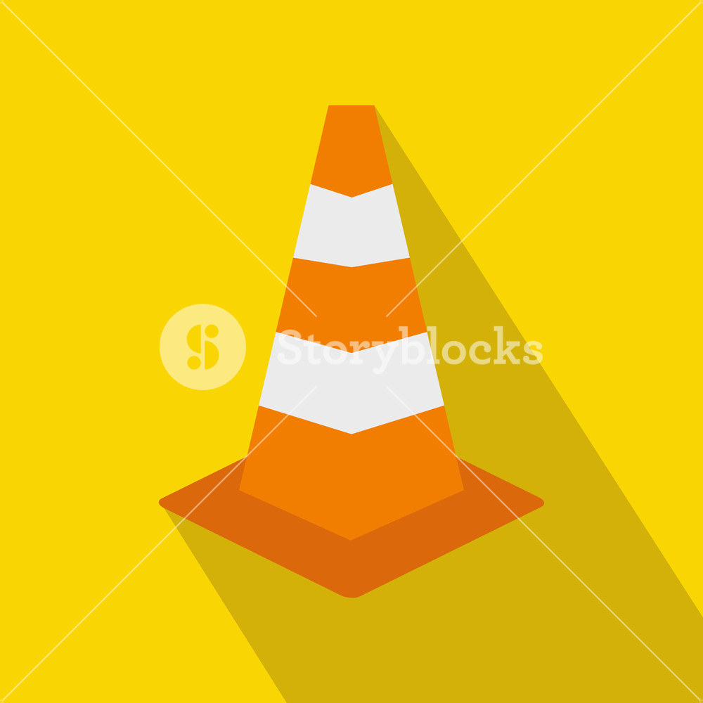 1000x1000 Traffic Cone Icon In Flat Style On A Yellow Background Royalty