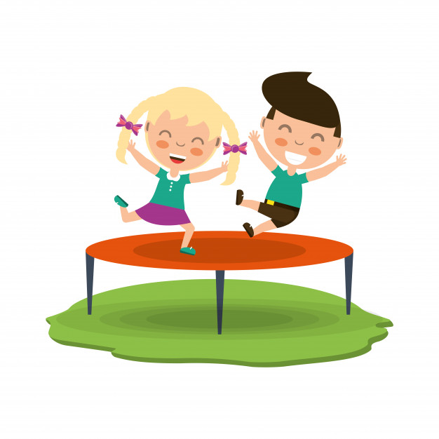 626x626 Cartoon Happy Kids Jumping On The Trampoline Icon Vector Premium
