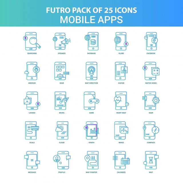 640x640 Green And Blue Futuro Mobile Apps Icon Pack, App, Application