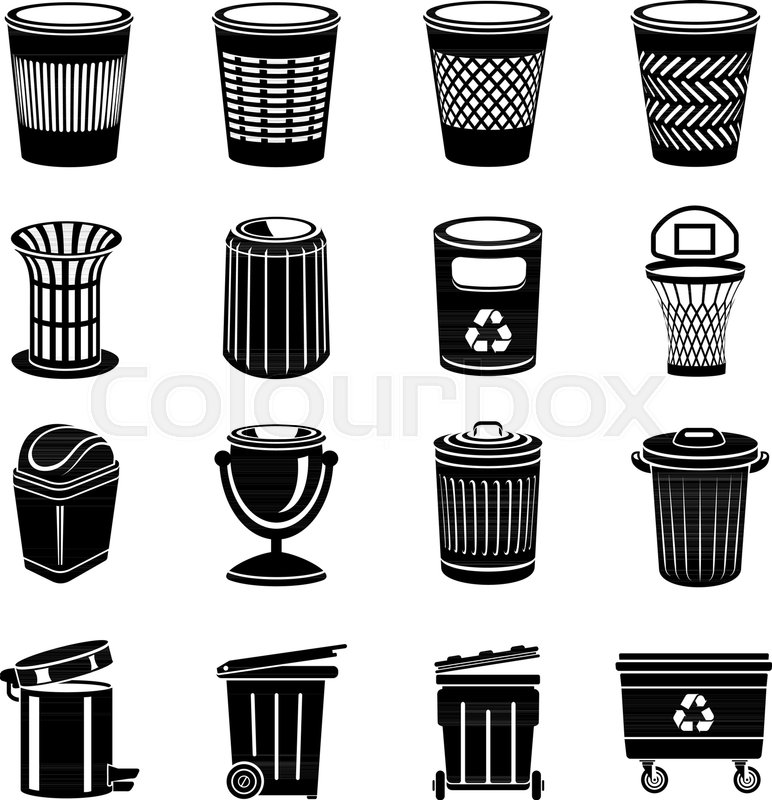 772x800 Trash Can Icons Set Simple Stock Vector Colourbox