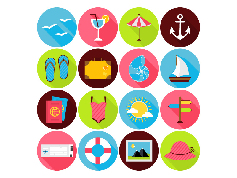 Summer Travel Vector Flat Icons 800x600 Summer Travel Vector Flat Icons