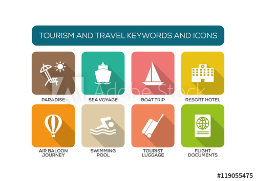 Tourism And Travel Flat Icon Set 500x354 Tourism And Travel Flat Icon Set