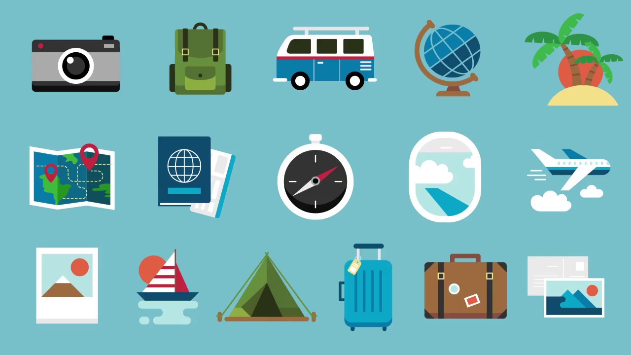 Travel Pack Flat Icons 1280x720 Travel Pack Flat Icons