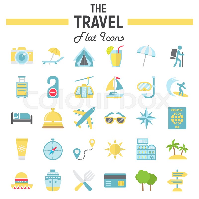 Travel Flat Icon Set, Tourism Symbols Stock Vector Colourbox 800x800 Travel Flat Icon Set, Tourism Symbols Stock Vector Colourbox
