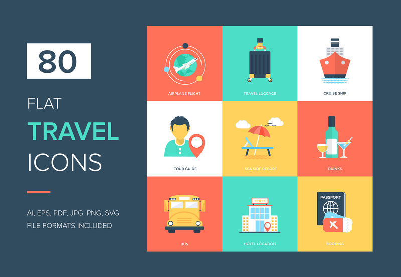 Flat Travel Icons 800x552 Flat Travel Icons