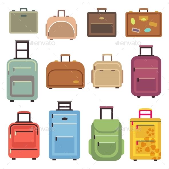 590x590 Travel Luggage Bag Suitcase Flat Icons Object Vector