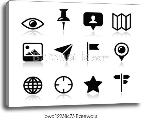453x379 Location Map Travelling Icon Set, Canvas Print Barewalls Posters