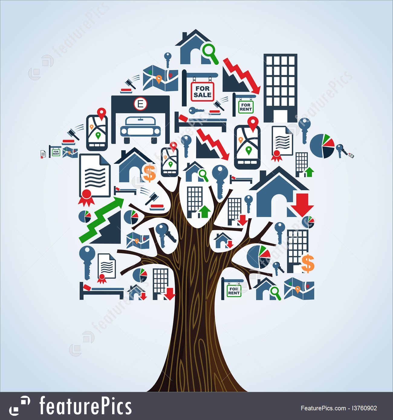 1300x1388 Real Estate Icons Tree House, Rental Concept Illustration