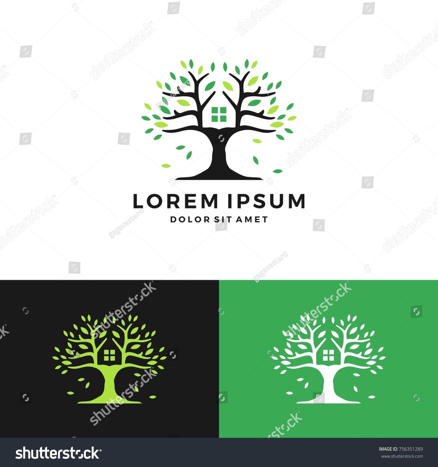 1500x1600 Tree House Green Negative Space Logo Vector Icon