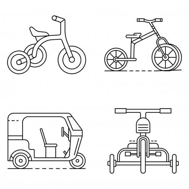 626x626 Tricycle Icon Set Outline Set Of Tricycle Vector Icons Vector