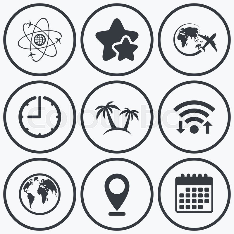 800x800 Clock, Wifi And Stars Icons Travel Stock Vector Colourbox