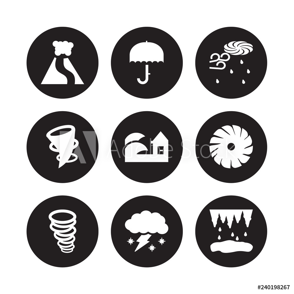 1000x1000 Photo Art Print Vector Icon Set Volcano, Umbrella, Tornado
