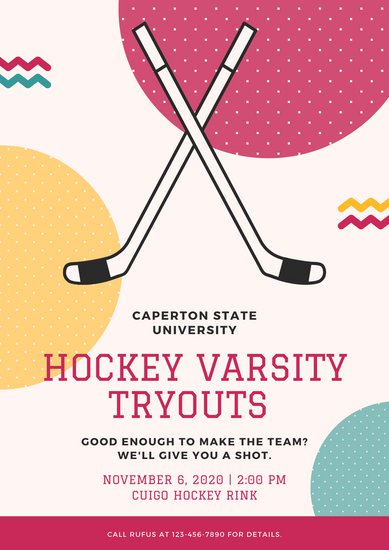 389x550 Colorful Hockey Icon Try Outs Poster