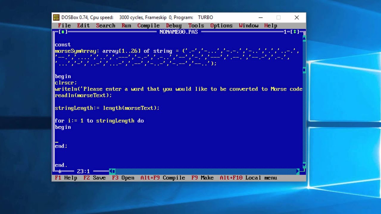 1280x720 Turbo Pascal On Windows Text To Morse Code Program Part
