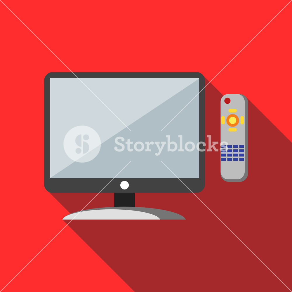 1000x1000 Tv And Remote Icon In Flat Style On A Red Background Royalty Free