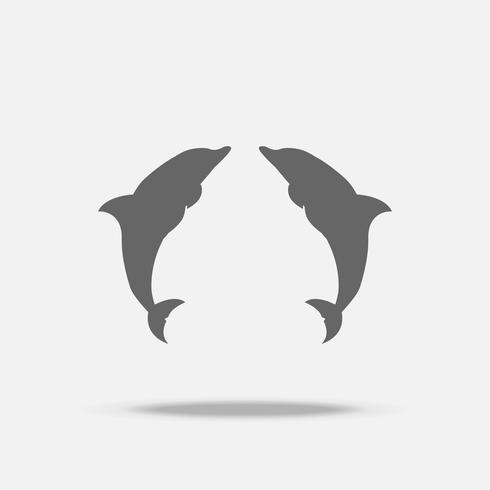 490x490 Twin Dolphins Flat Design Vector Icon With Shadow