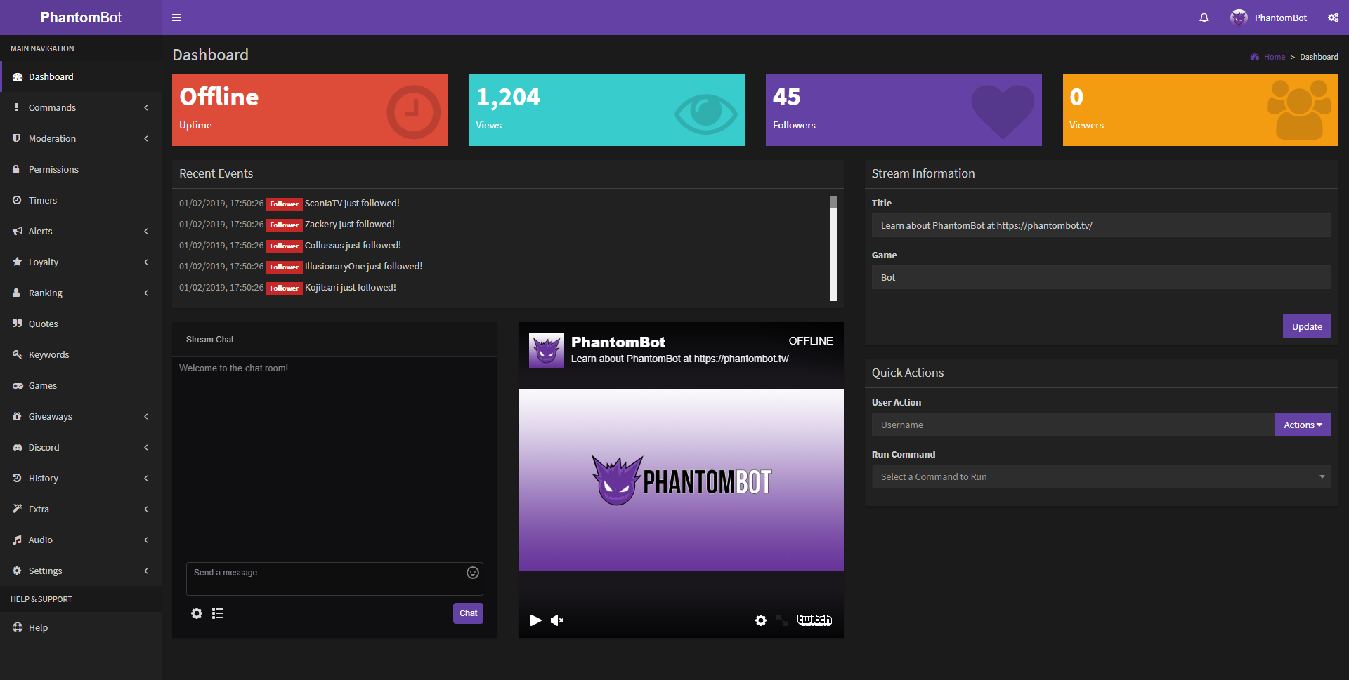 Twitch chat bot. PHANTOMBOT. Dashboard для Твич. Phantom bot. Модератор Твич.