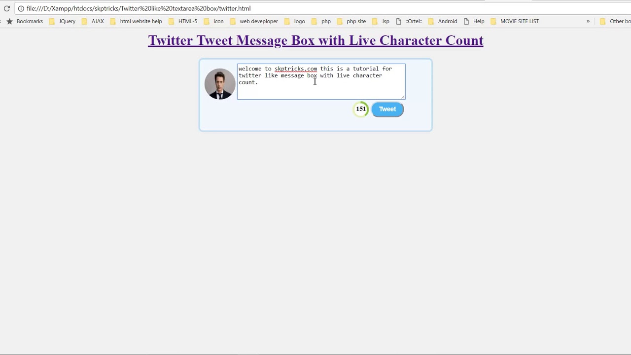Twitter Like Message Box With Live Character Count Using Html 1280x720 Twitter Like Message Box With Live Character Count Using Html