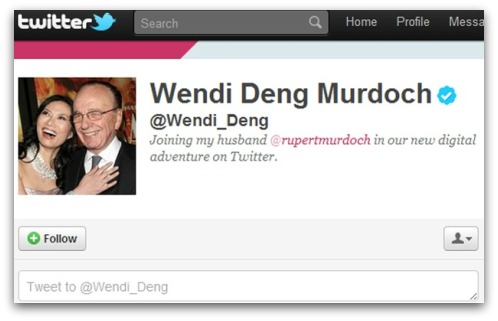 498x321 Fake Wendi Deng Murdoch Makes Mockery Of Twitter Verified Account