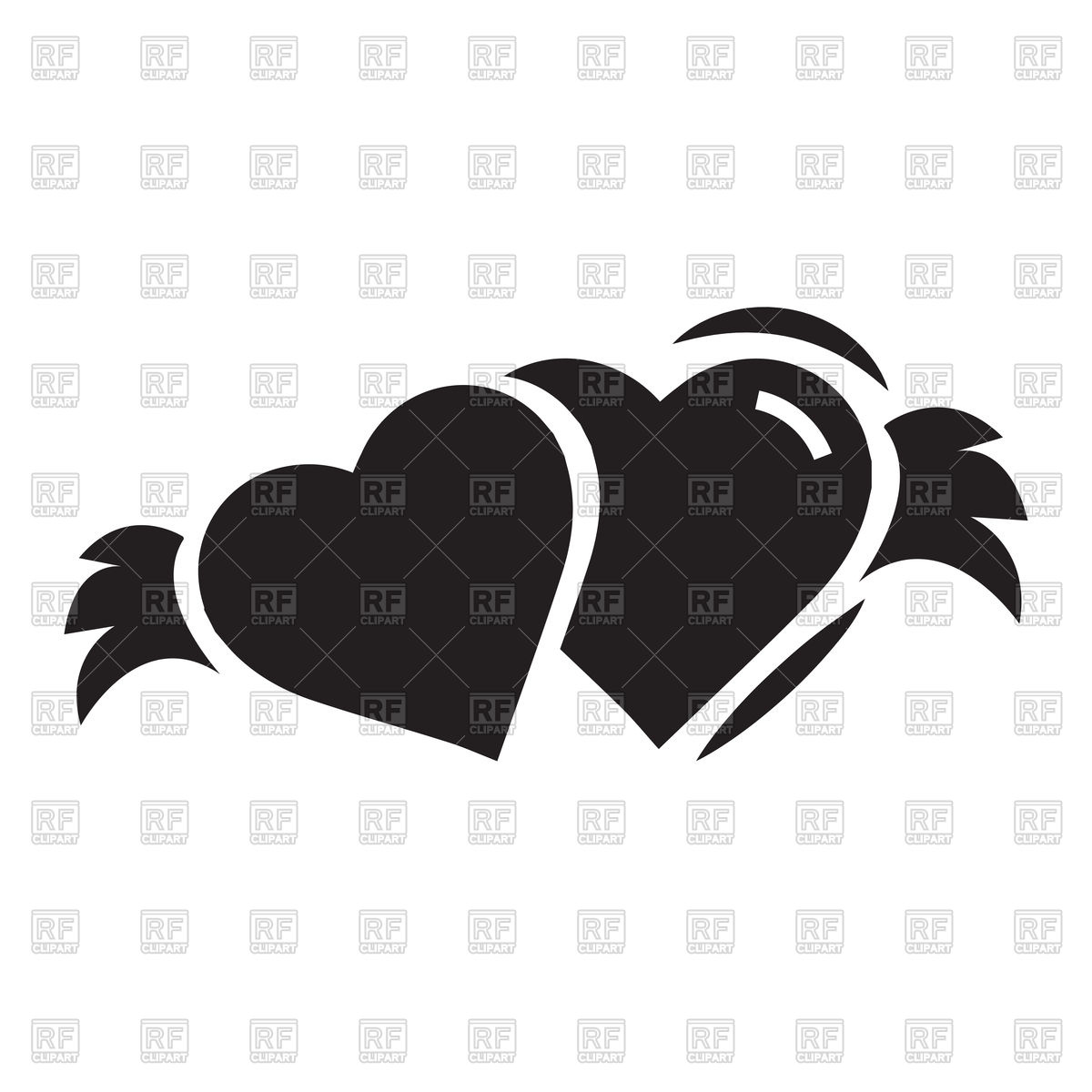 1200x1200 Two Hearts With Wings Black Color Icon Vector Image Of Icons
