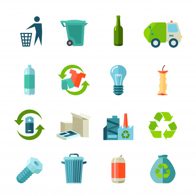 626x626 Recycling Icons Set With Waste Types And Collection Flat