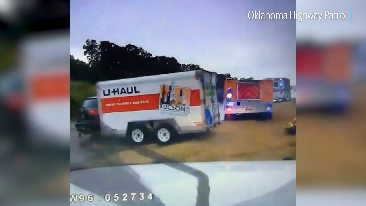 1280x720 U Haul Trailer Spins Into Ok Firefighters, Dash Camera Shows