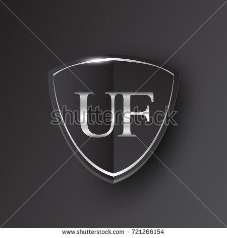 450x470 Initial Logo Letter Uf With Shield Icon Silver Color Isolated