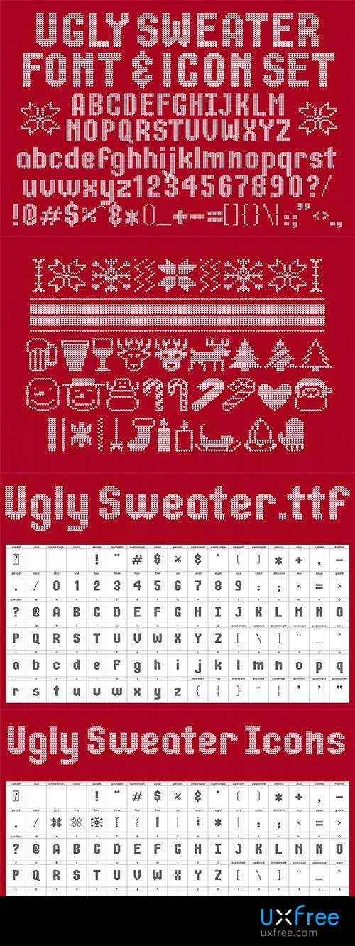 500x1332 Ugly Sweater Font Icon Set