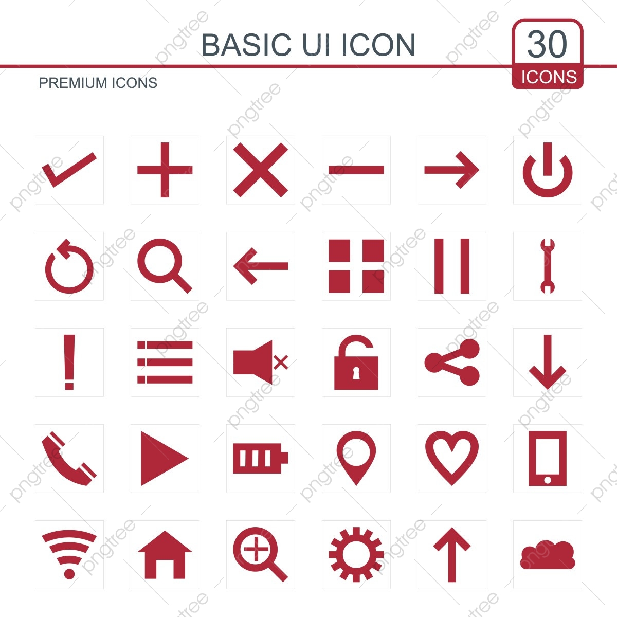 1200x1200 Basic Ui Icons Set Red, Icon, Set, Web Png And Vector