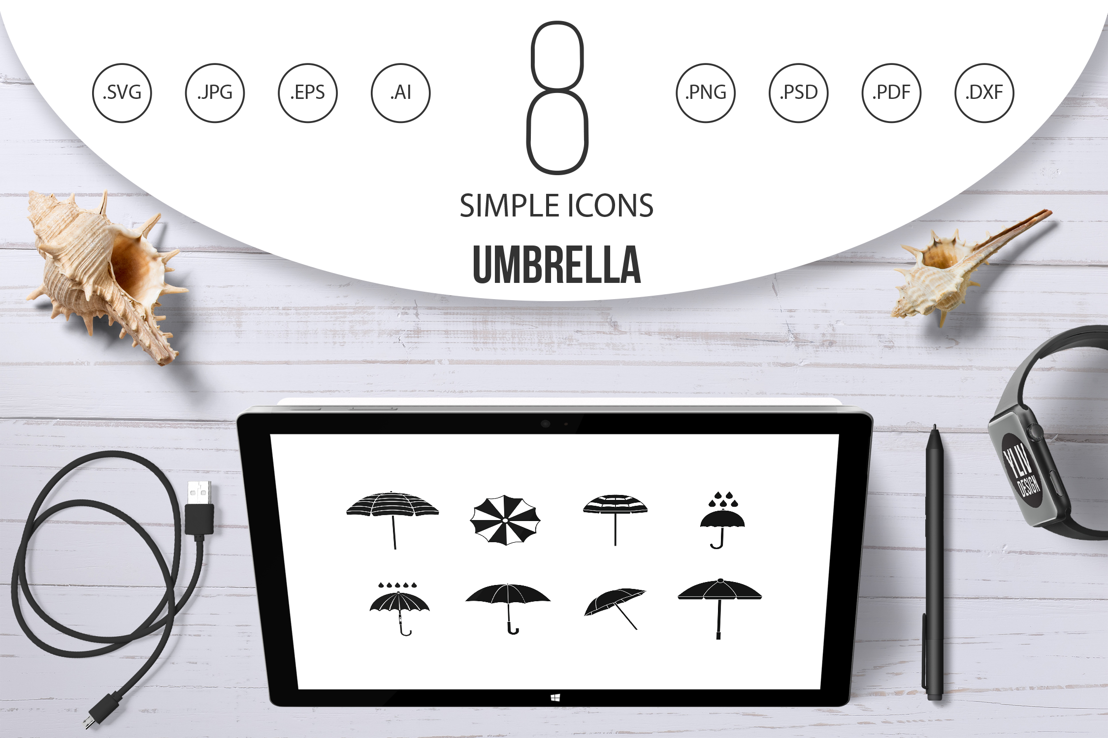 2250x1500 Umbrella Icon Set, Simple Style