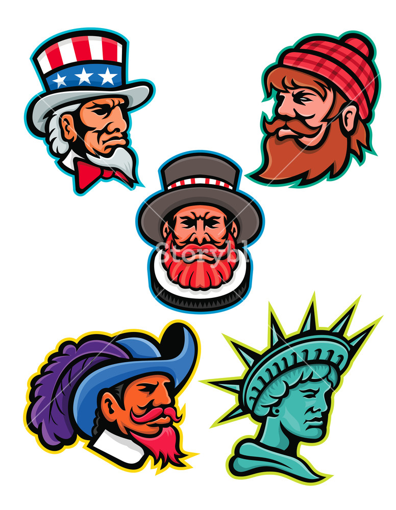 776x1000 Mascot Icon Illustration Set Of Heads Of American And British