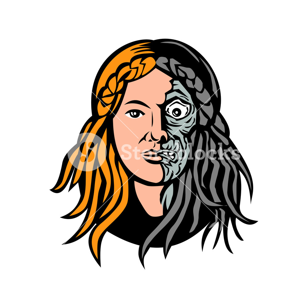 1000x1000 Mascot Icon Illustration Of Head Of Hel, Norse Goddess Of Death