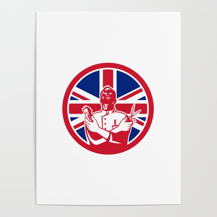 700x700 British Barber Union Jack Flag Icon Poster