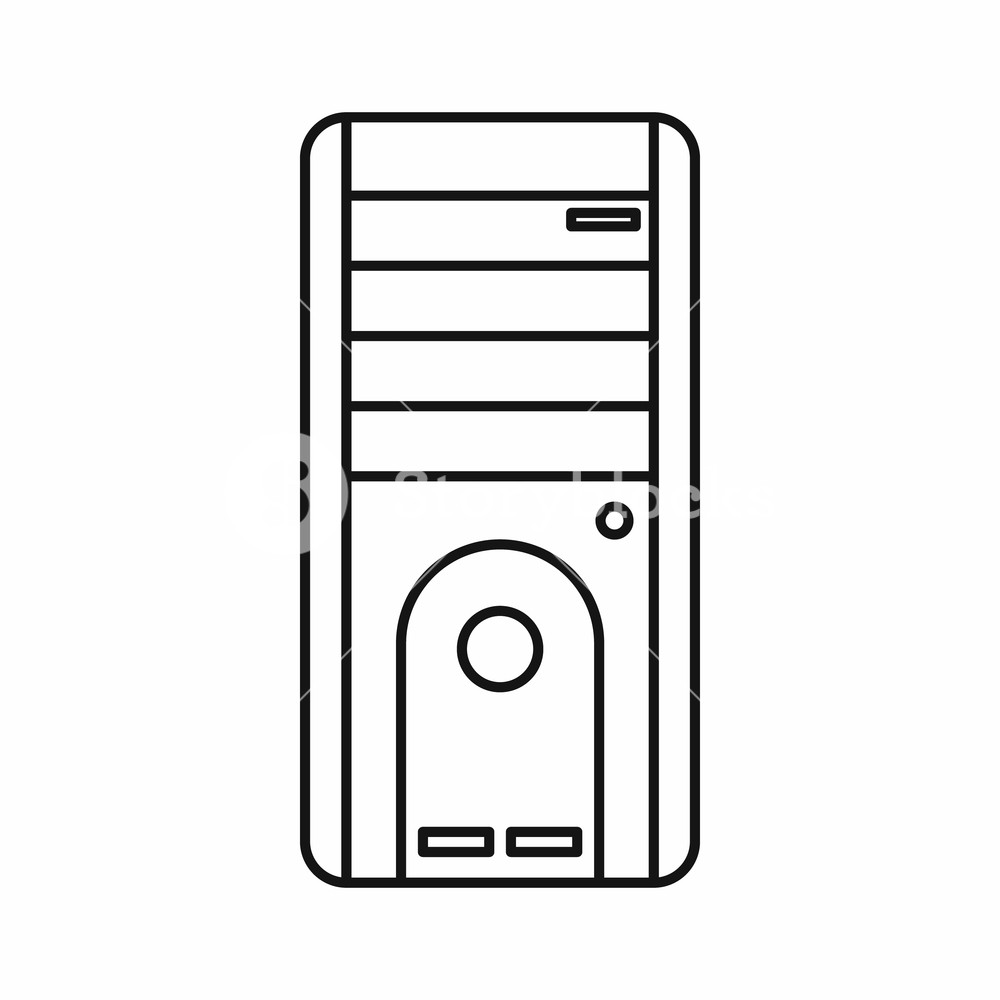 1000x1000 Computer System Unit Icon In Outline Style Isolated Vector
