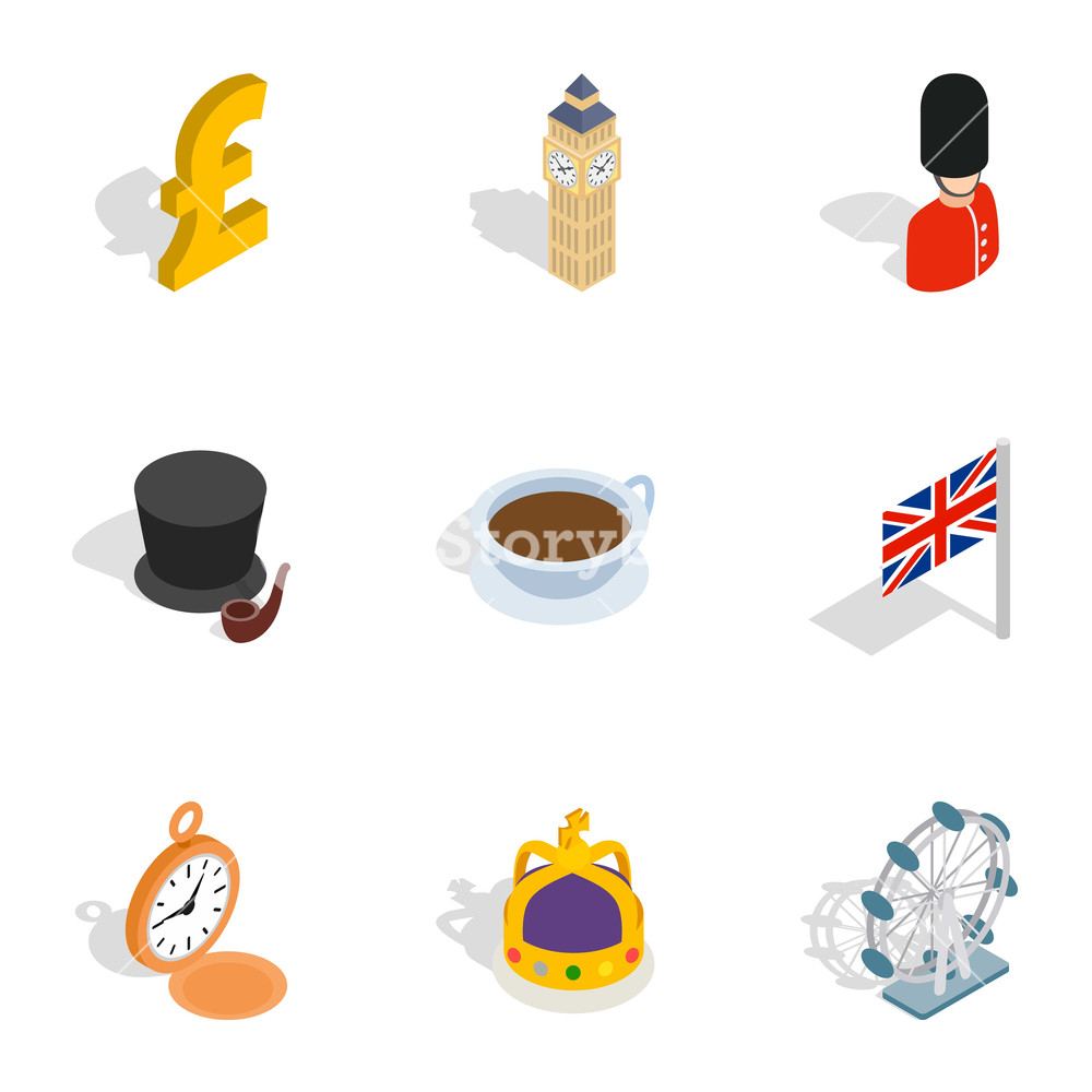 1000x1000 United Kingdom Icons Set Isometric Illustration Of United