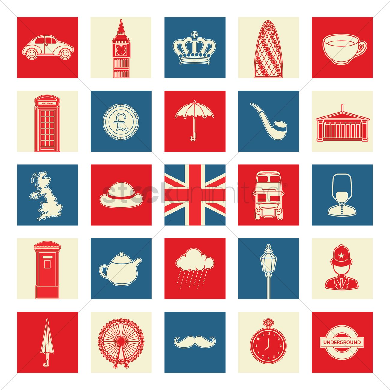 1300x1300 United Kingdom Icons Set Vector Image