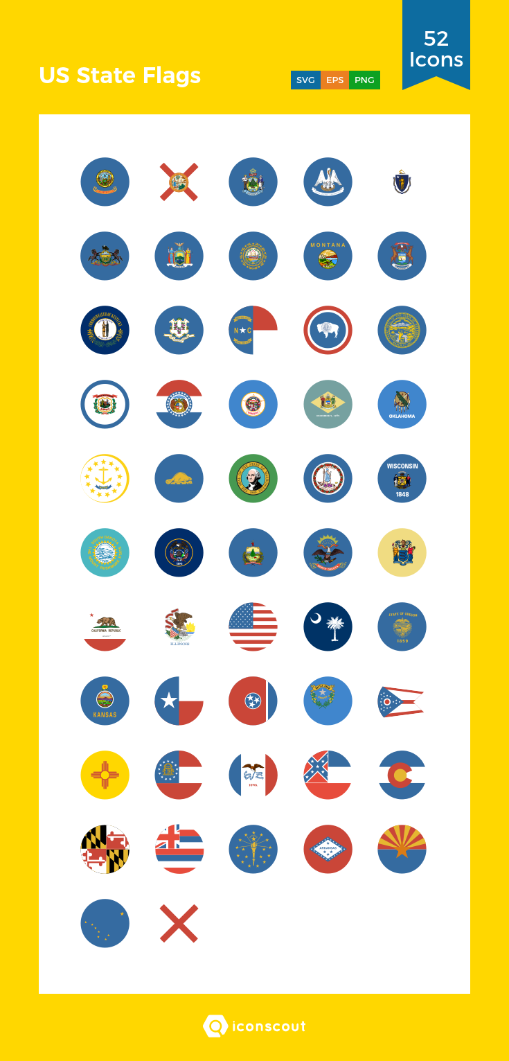 735x1531 Us State Flags Icon Pack