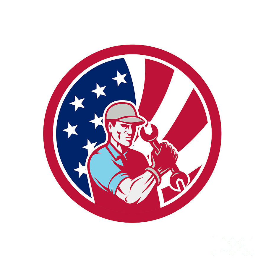 900x900 American Industrial Maintenance Mechanic Usa Flag Icon Digital Art