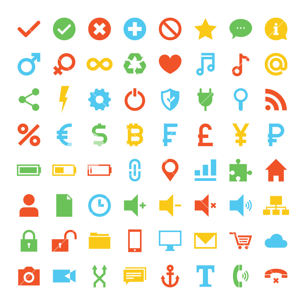 1000x1000 Vector Collection Of Simplistic Colorful Universal Icons Royalty