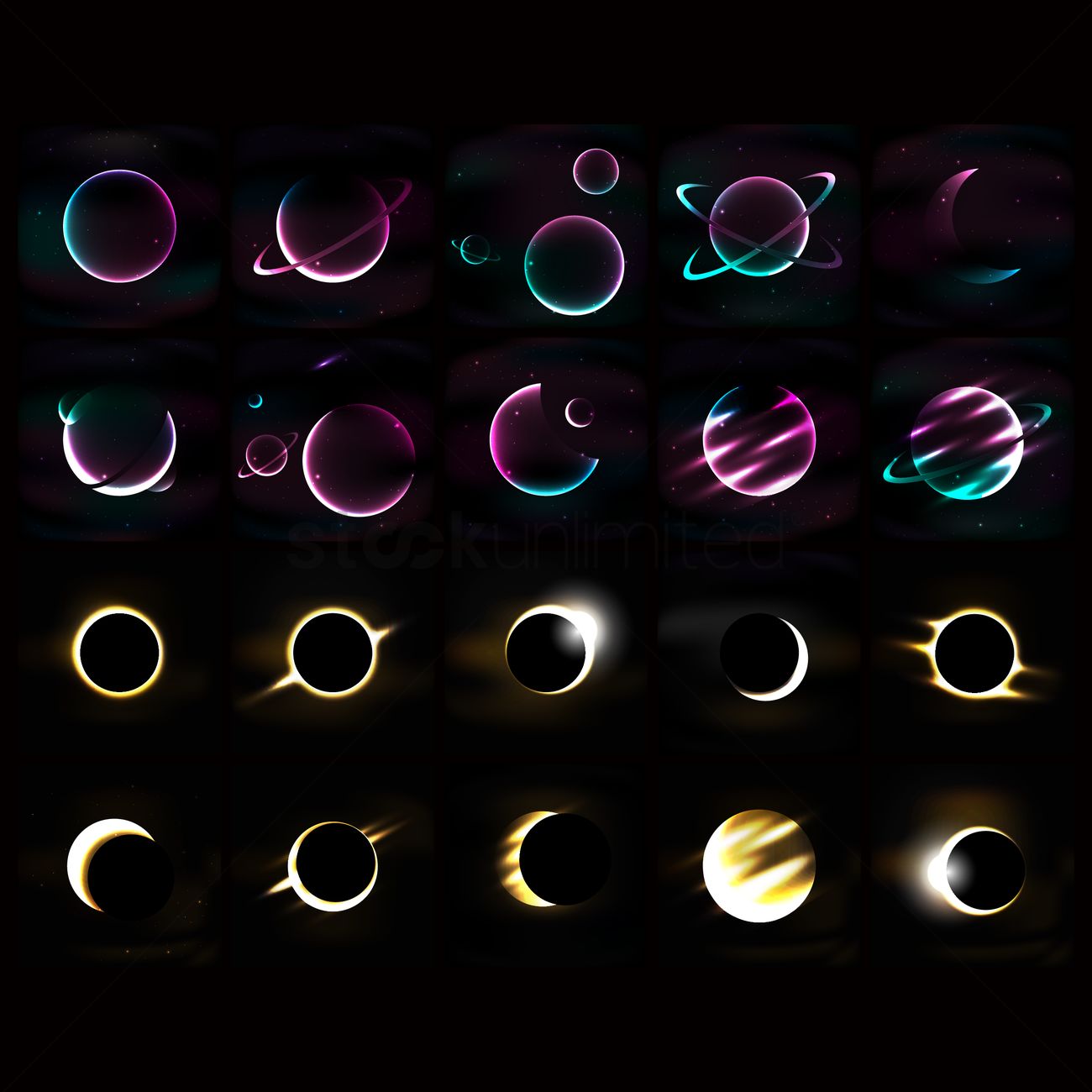 1300x1300 Set Of Universe Icon And Moon Phases Vector Image