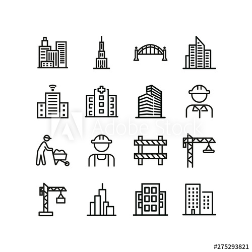500x500 Construction Industry Icons Set Of Line Icons City Skyscrapers