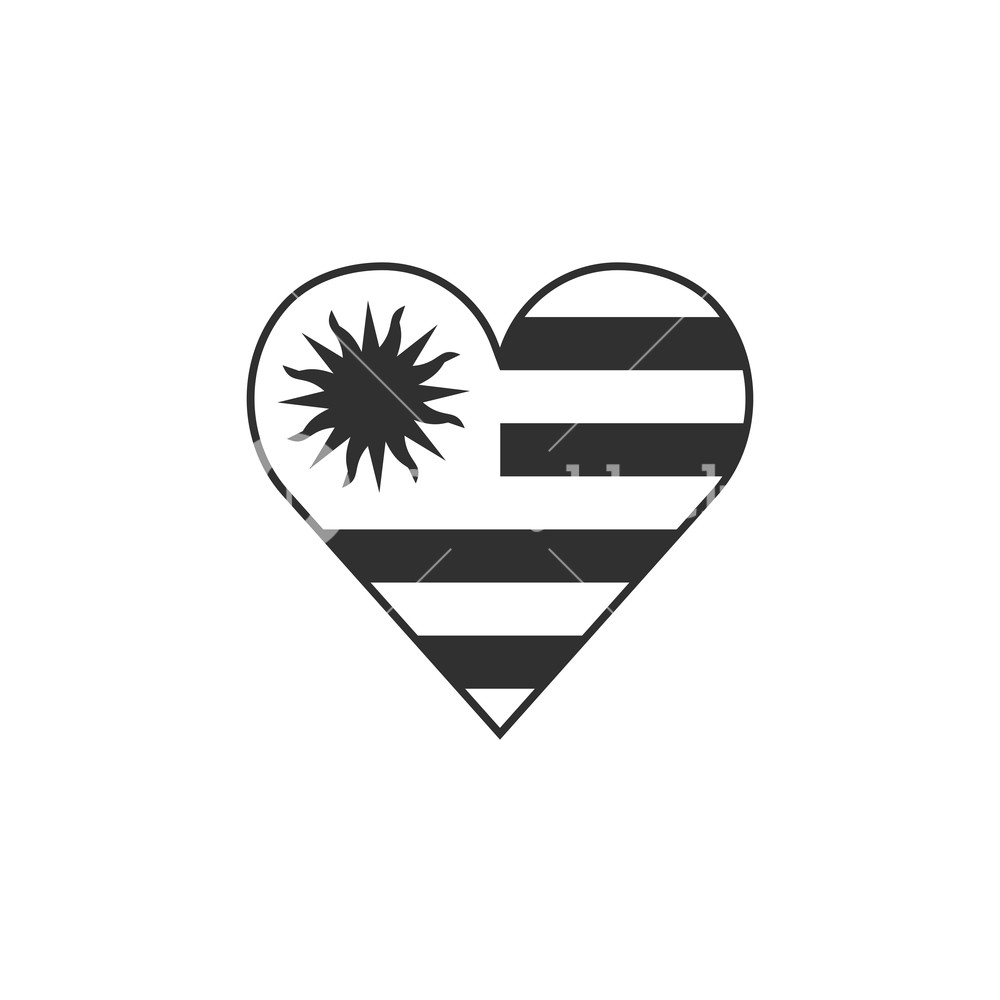 1000x1000 Uruguay Flag Icon In A Heart Shape In Black Outline Flat Design