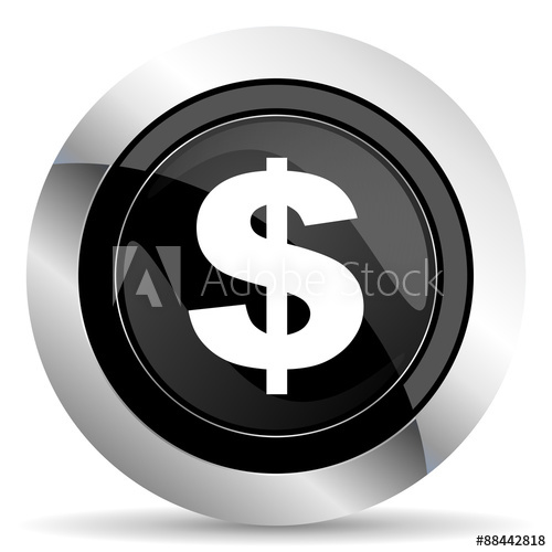 500x500 Dollar Icon, Black Chrome Button, Us Dollar Sign