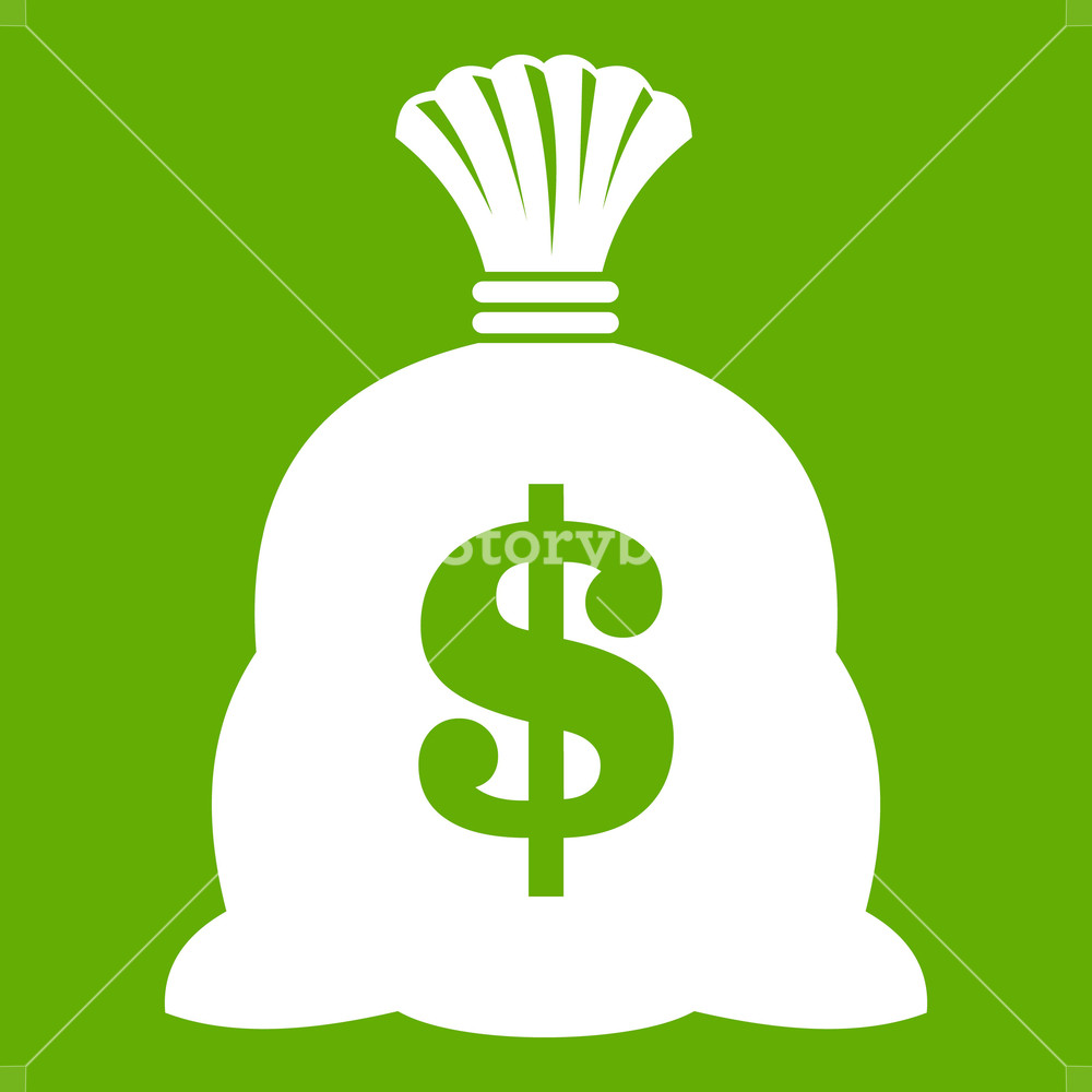 1000x1000 Money Bag With Us Dollar Sign Icon White Isolated On Green