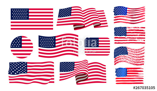 500x292 Set Of American Flag Icon Grunge American Flag Watercolor Flag