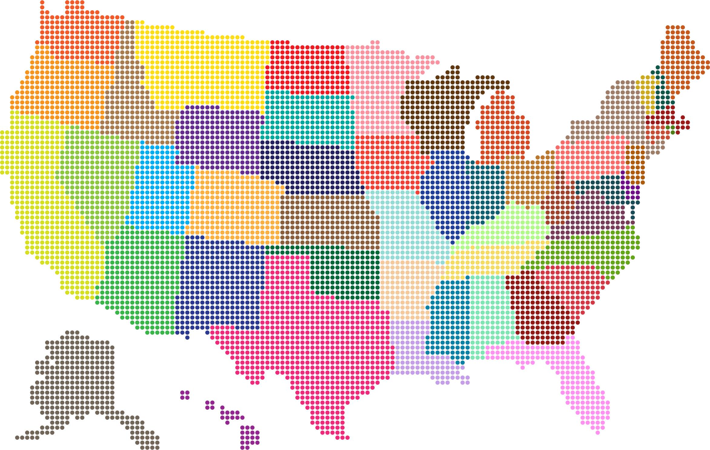 2344x1486 Multicolored United States Map Dots Icons Png